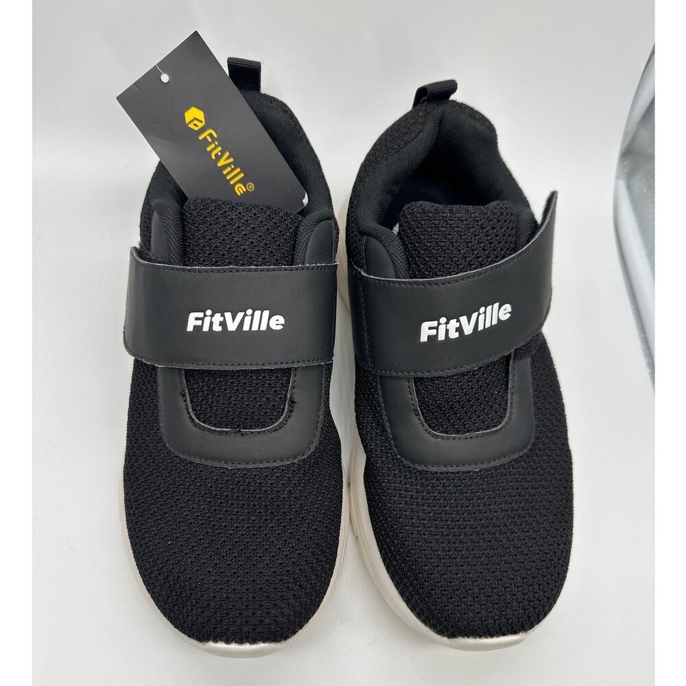 Fitville Women's Sz 8.5W Extra Wide Easy Top Diabetic Walking Shoes Black Mesh